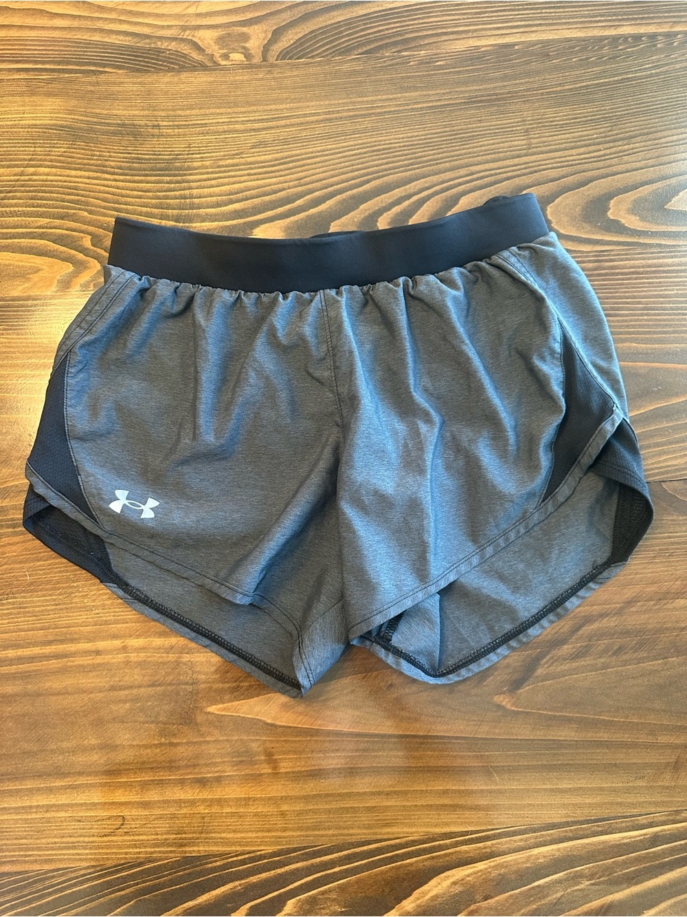 Under Armour Women's Dark Gray Athletic Running Shorts with Black Waistband